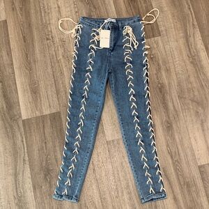 Ma Cherie Blue Lace-Up Women Jeans